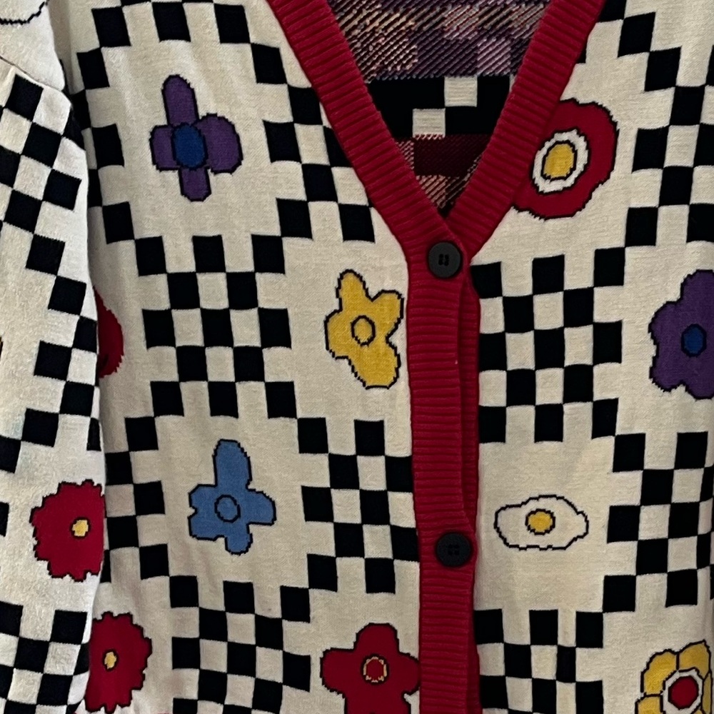 Kina And Tam Woman's The Floral Funk Pop Art Quirky Cardigan Sz Lr - Picture 3 of 5